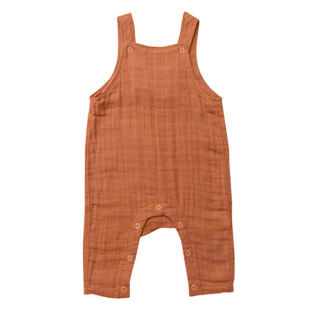 NWT Angel Dear Brown Muslin Overalls Size 6-12 Months